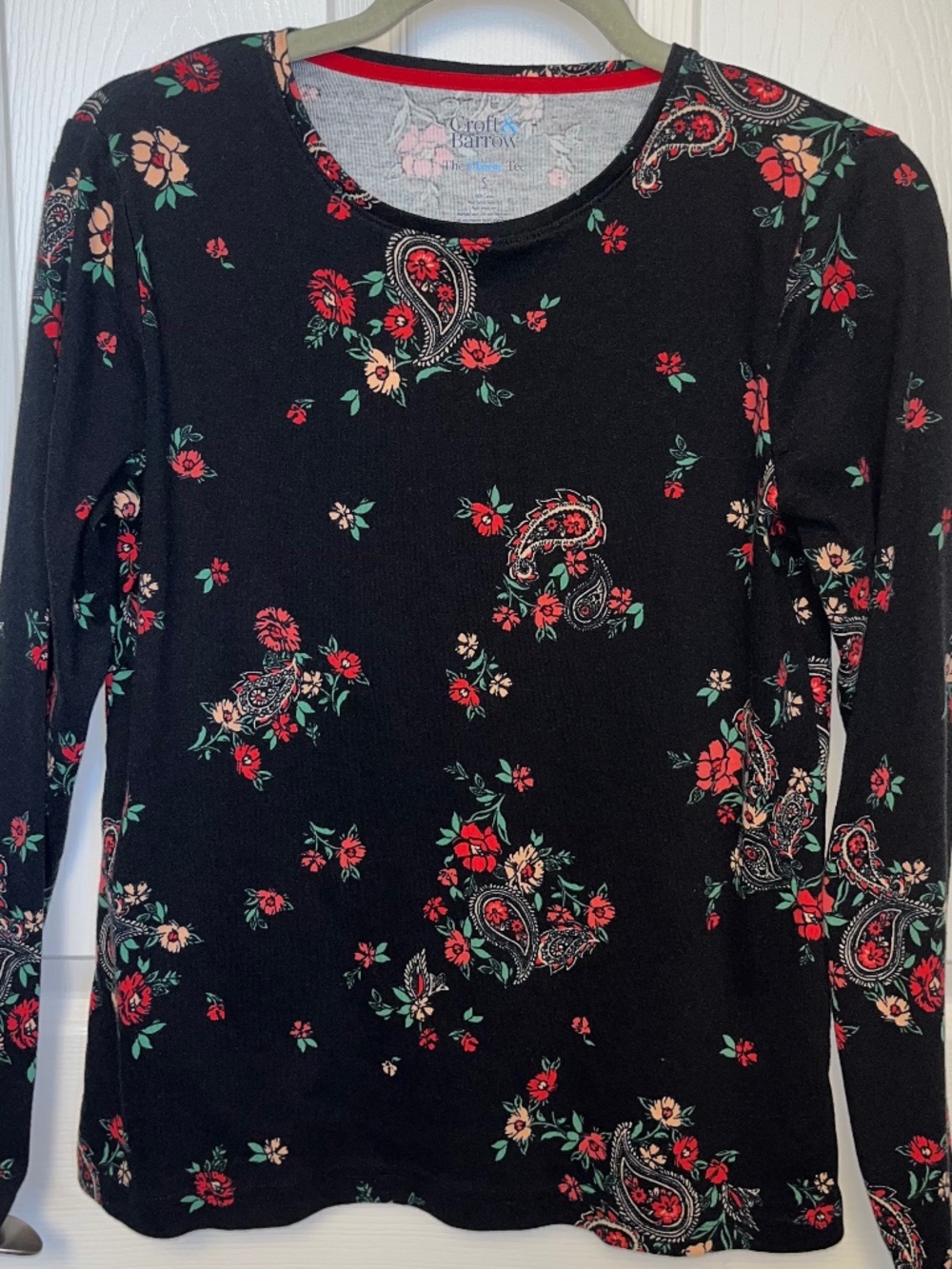 Croft and Barrow Women’s Cotton Black Floral Print Long Sleeve Tee S